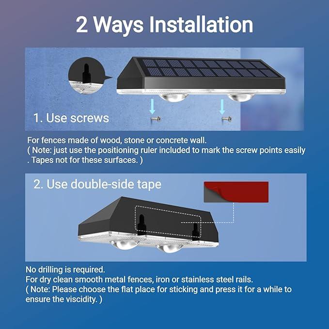 Skorter | Solar fence lights outdoor warm white & RGB changing solar deck lights, LED solar lights for outdoor wall railing terrace stairs step garden backyard