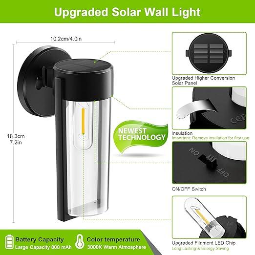 Skorter | Solar Wall Lights Solar-powered Deck Lights, Automatic On/Off Waterproof Solar Outdoor Lights Wall-mounted Solar Decorative Lights for Wall Fence Patio Posts Garden Veranda