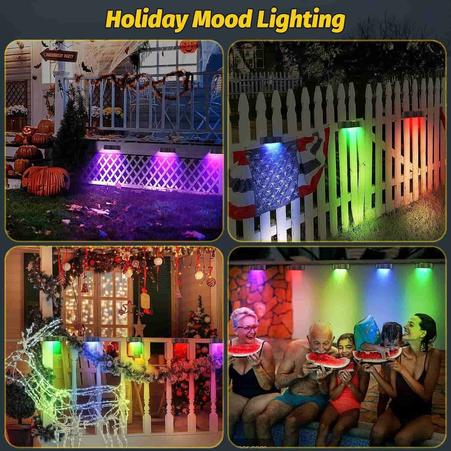 Skorter | Solar fence lights outdoor wall lights Waterproof IP65, Warm white & RGB 8 specific fixed colors for fence wall step deck patio