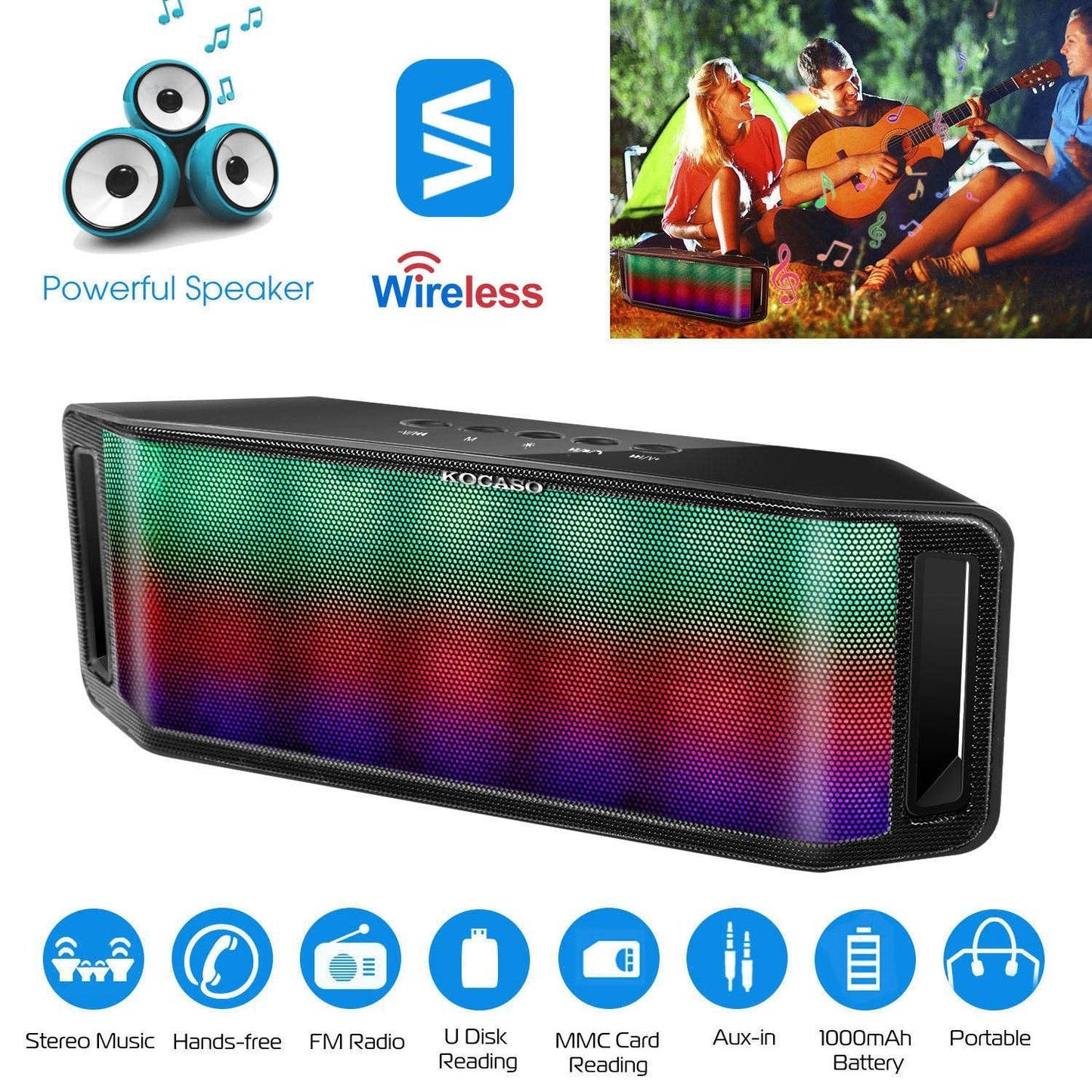 Skorter | KOCASO LED Wireless Speaker Dynamic Multicolor Hands-Free