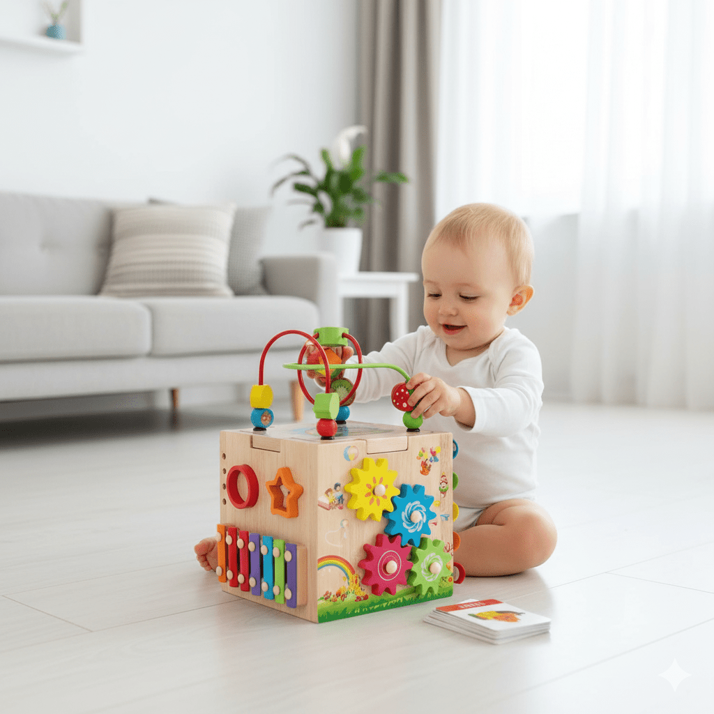 Skorter | 8-in-1 Montessori Wooden Activity Cube for Toddlers