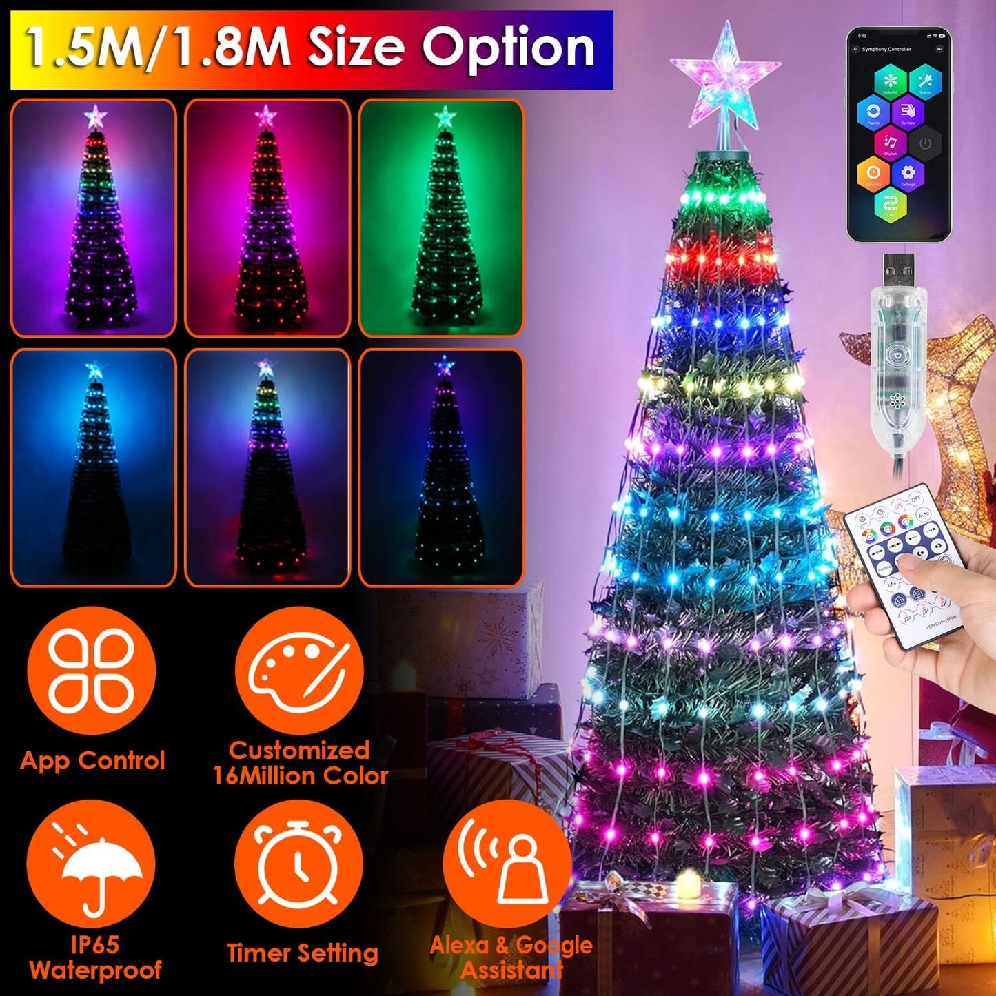 Skorter | LED Light Foldable Christmas Tree Light with Remote Control App Control