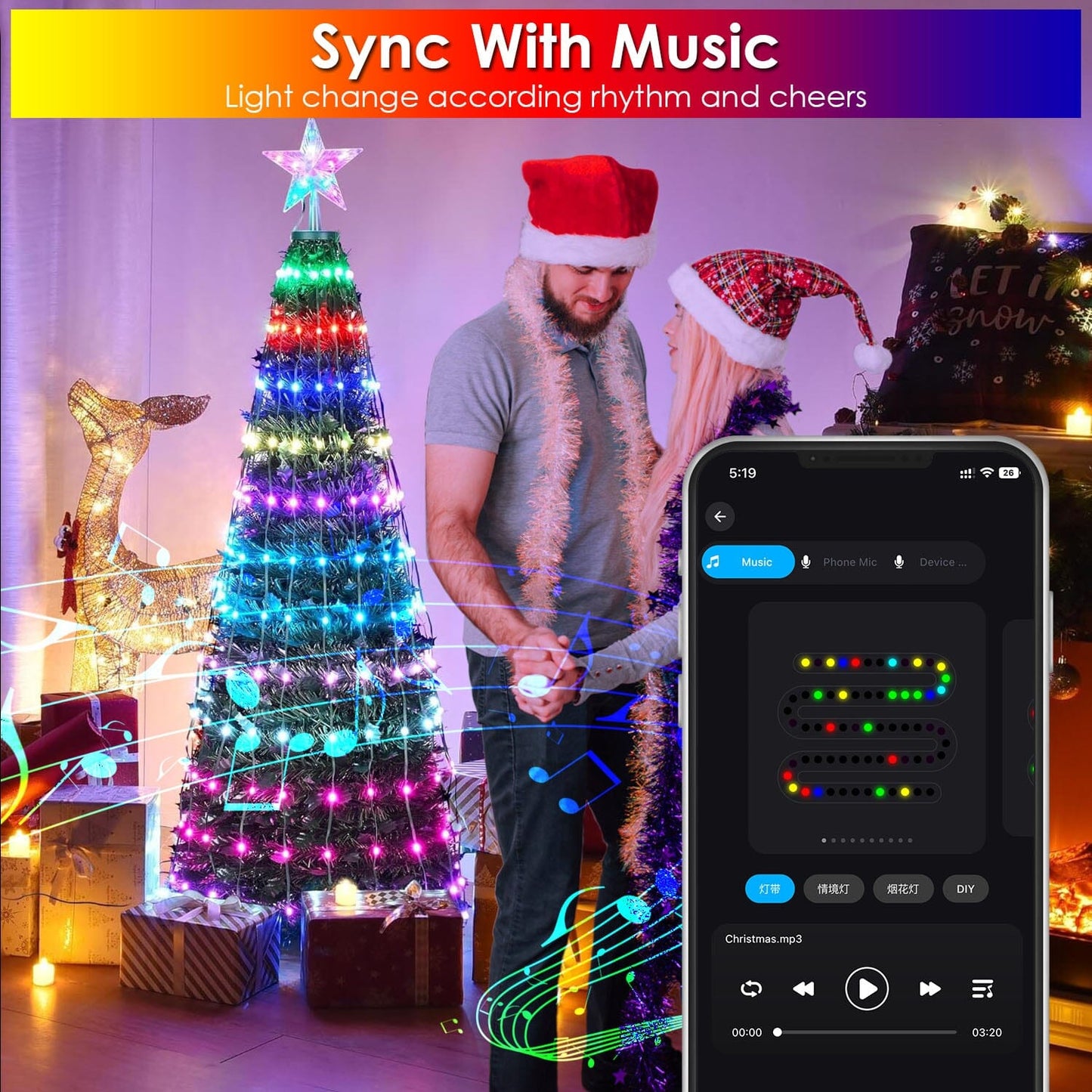 Skorter | LED Light Foldable Christmas Tree Light with Remote Control App Control