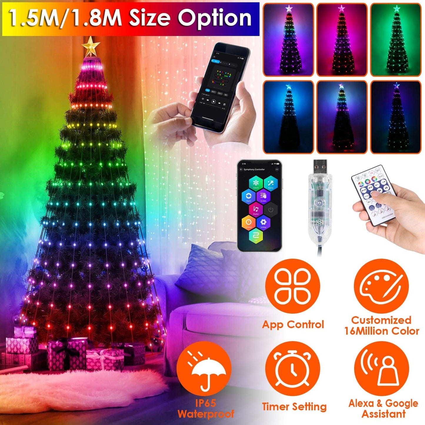 Skorter | LED Light Foldable Christmas Tree Light with Remote Control App Control