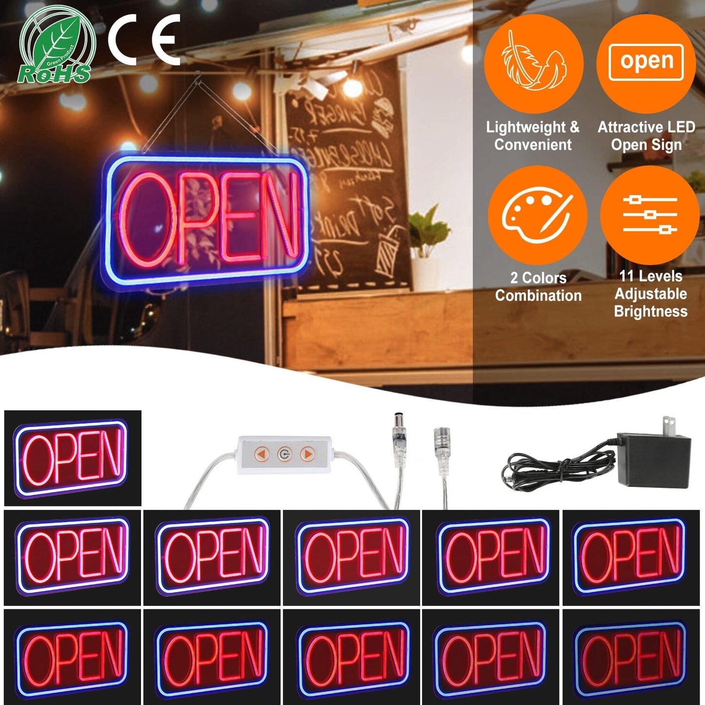 Skorter | LED Open Sign Advertising Table with 11 Levels Adjustable Brightness