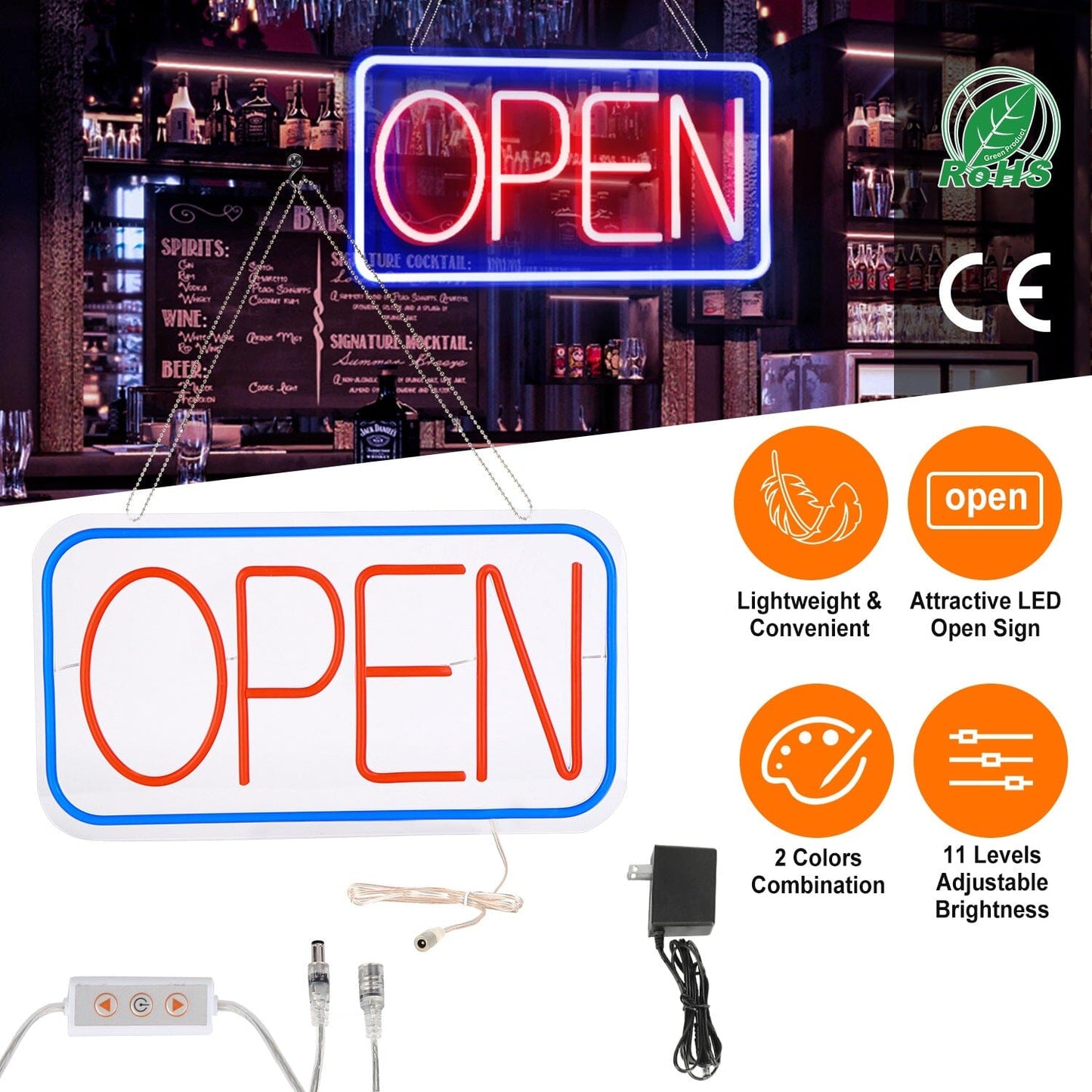 Skorter | LED Open Sign Advertising Table with 11 Levels Adjustable Brightness