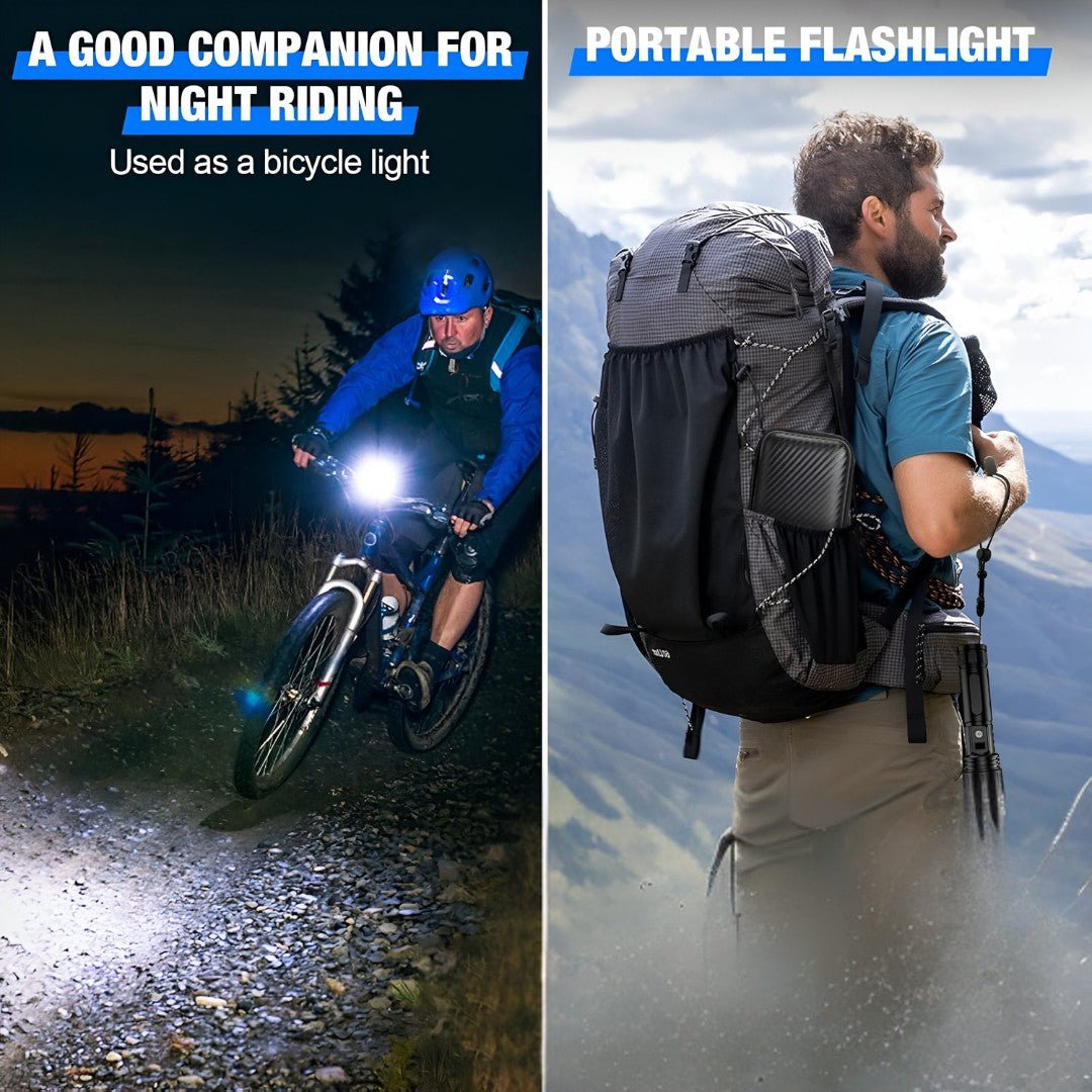 Skorter | 100,000 Lumen Rechargeable LED Flashlight | Waterproof, Impact-Resistant & Ideal for Hiking, Emergencies & Power Outages