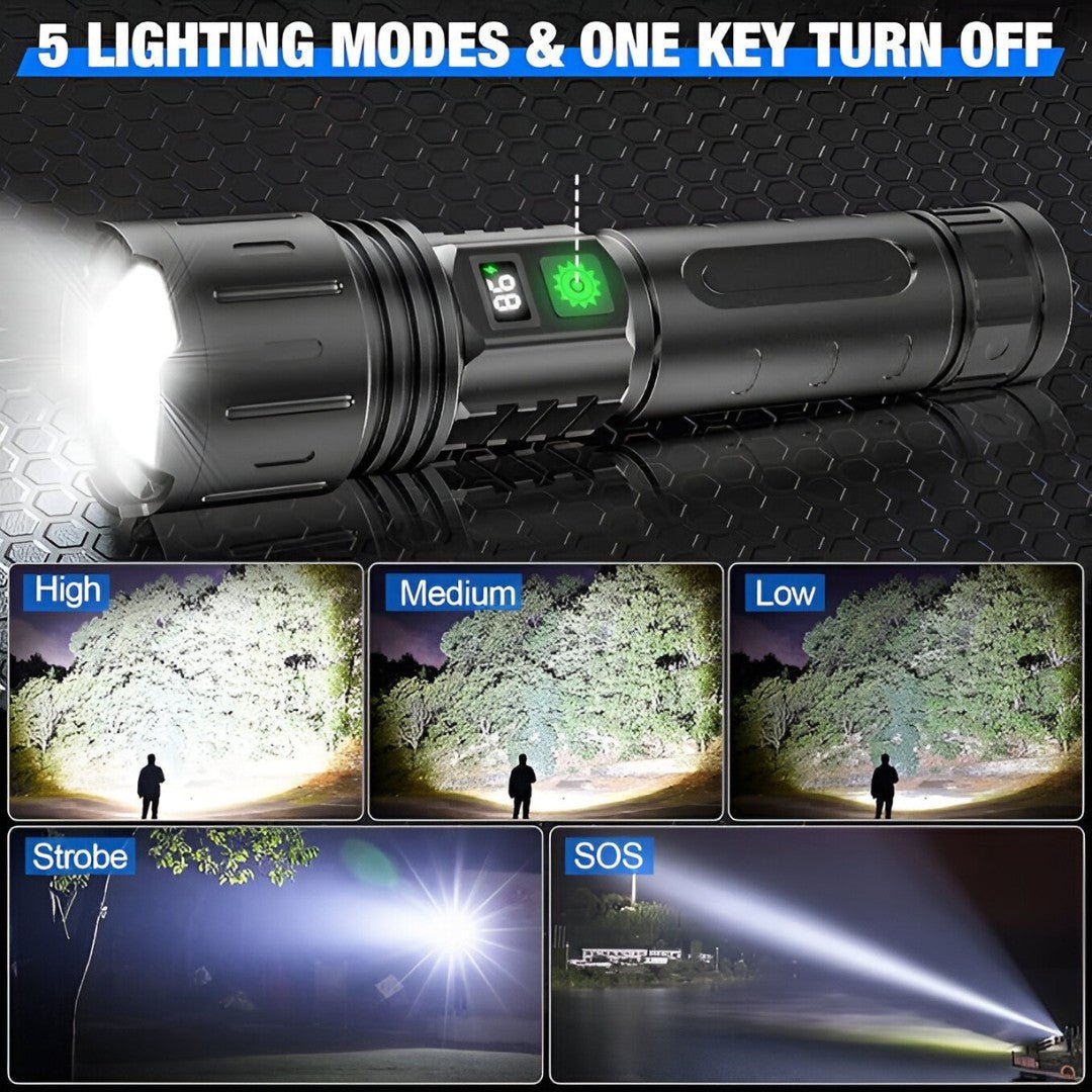 Skorter | 100,000 Lumen Rechargeable LED Flashlight | Waterproof, Impact-Resistant & Ideal for Hiking, Emergencies & Power Outages