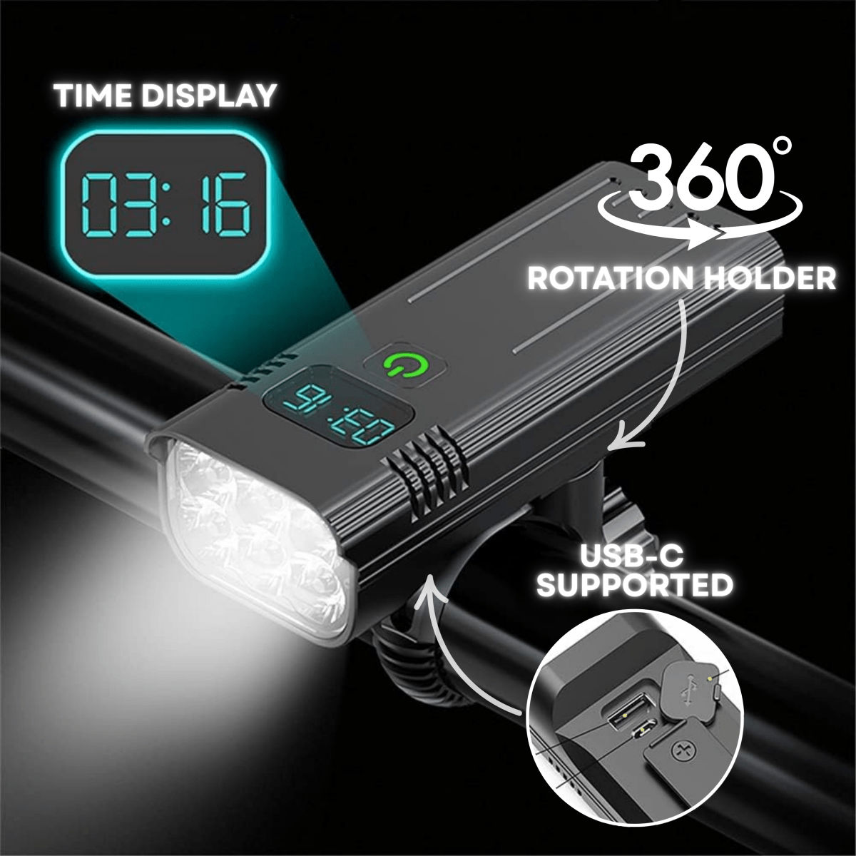 Skorter | ROADGLOW X – 5000 Lumen Bike Light with 12 LEDs & USB-C Rechargeable Battery