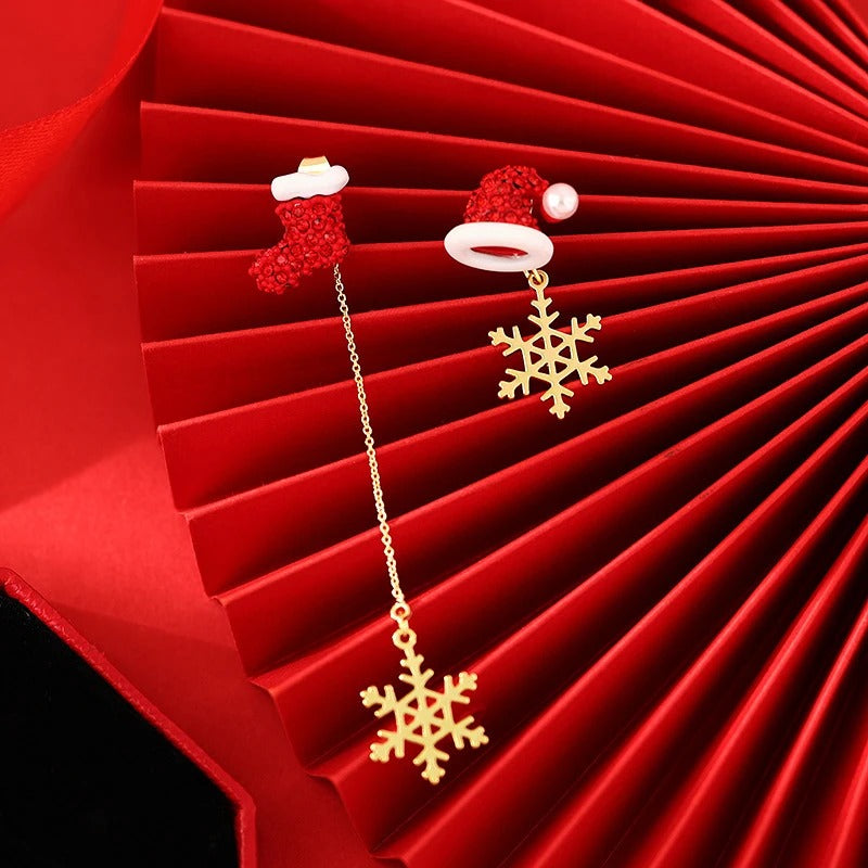 Skorter | Asymmetric Christmas Santa Claus Long Tassel Earrings