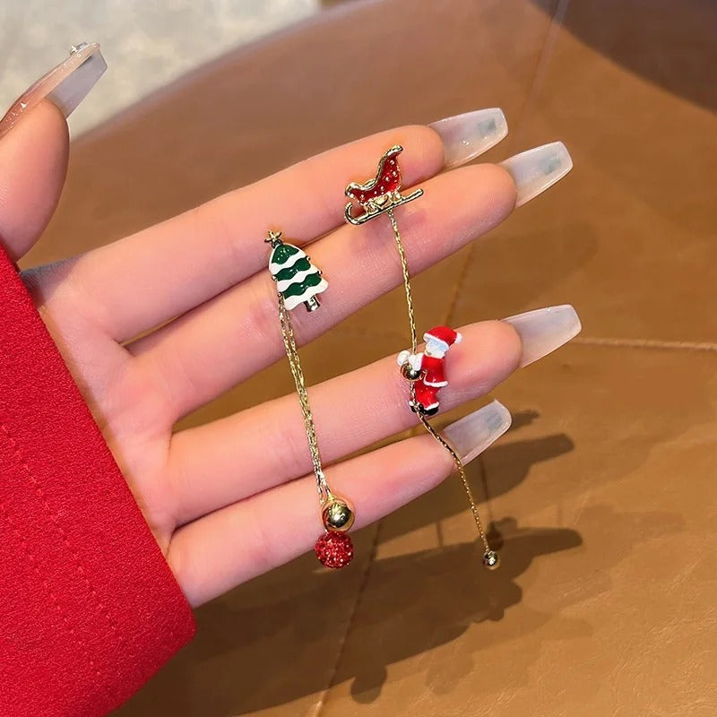 Skorter | Asymmetric Christmas Santa Claus Long Tassel Earrings