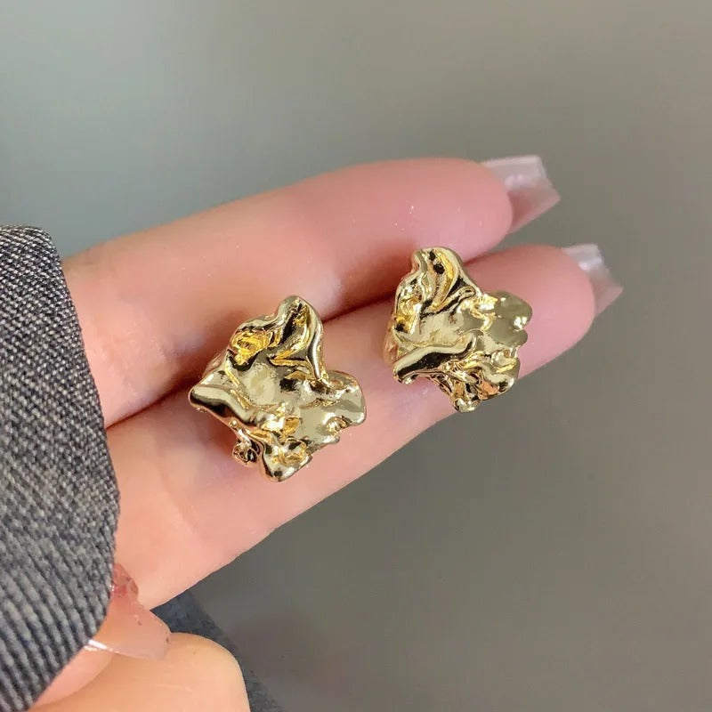 Skorter | Unique Metallic Crumpled Small Stud Earrings For Women