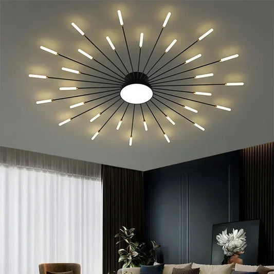 Skorter | Modern Industrial Ceiling Lamp Sputnik Fireworks | Black & Gold Finish. LED Lighting for Living Room. Dining Room & Bedroom Decor