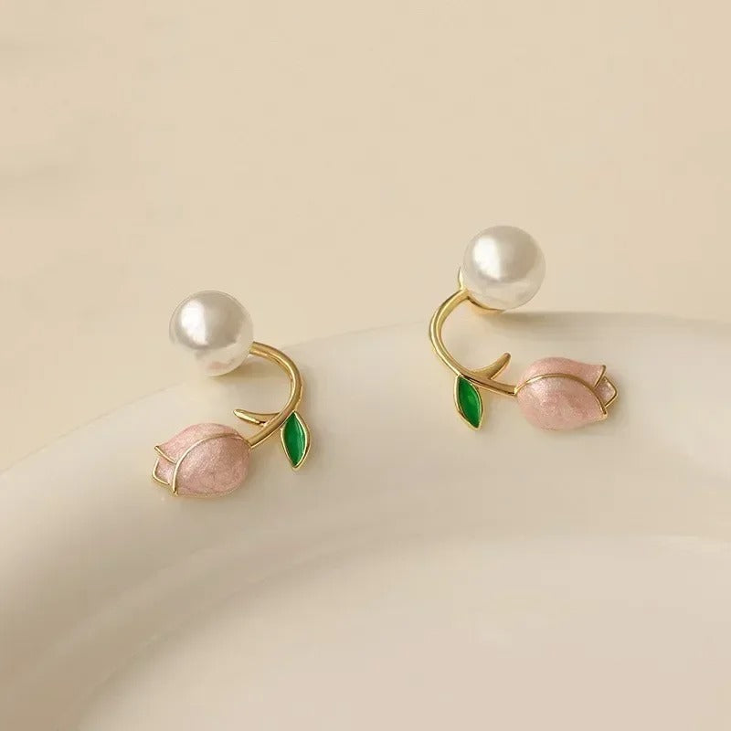 Skorter | Sweet Fashion Tulip Flower With Pearl Stud Earrings