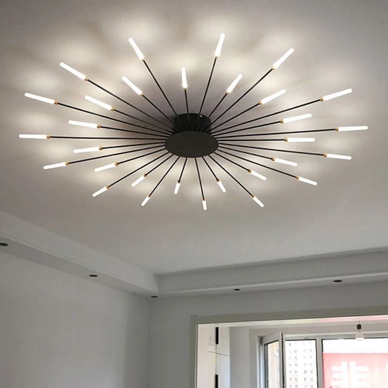 Skorter | Modern Industrial Ceiling Lamp Sputnik Fireworks | Black & Gold Finish. LED Lighting for Living Room. Dining Room & Bedroom Decor