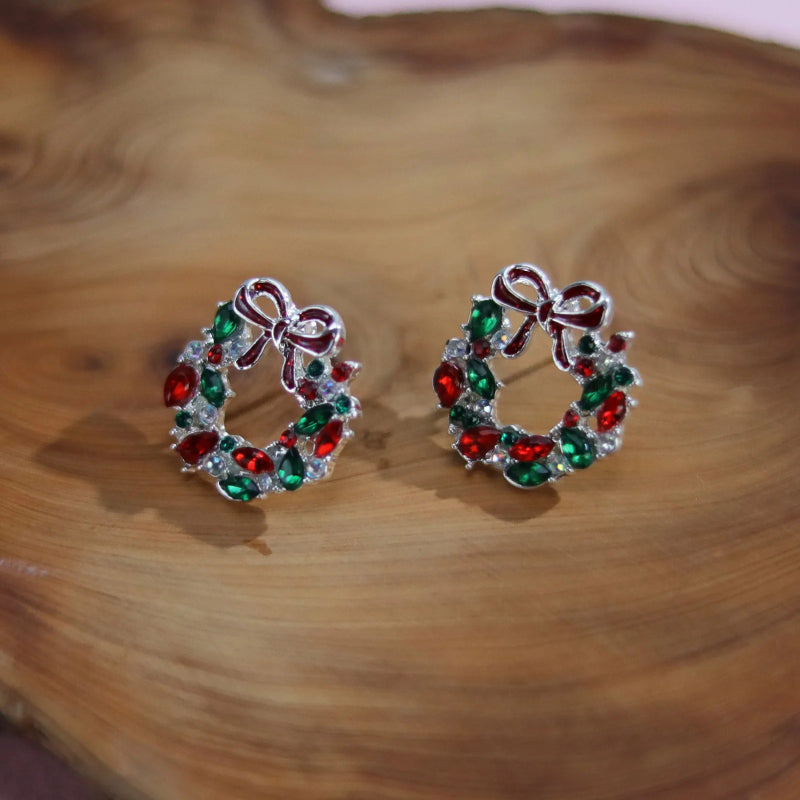 Skorter | Colorful Rhinestone Flower Wreath Christmas Stud Earrings