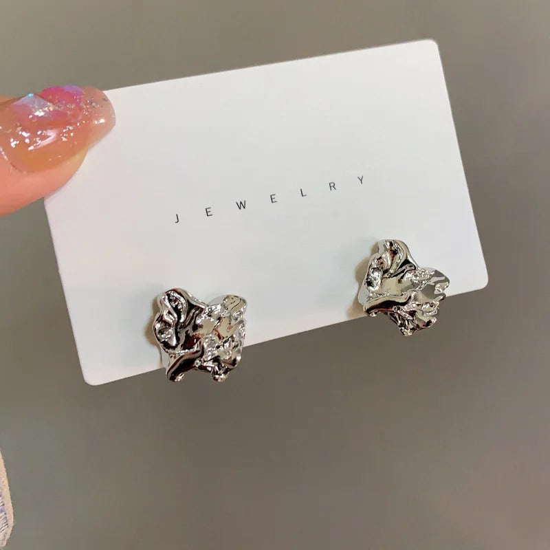 Skorter | Unique Metallic Crumpled Small Stud Earrings For Women