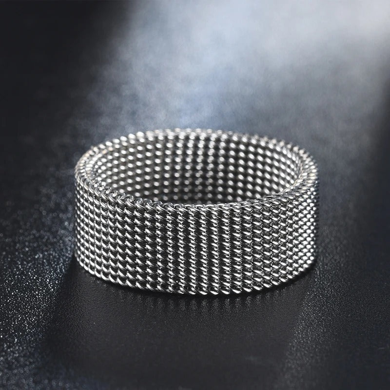 Skorter | Classic Wide Band Stainless Steel Woven Mesh Unisex Rings
