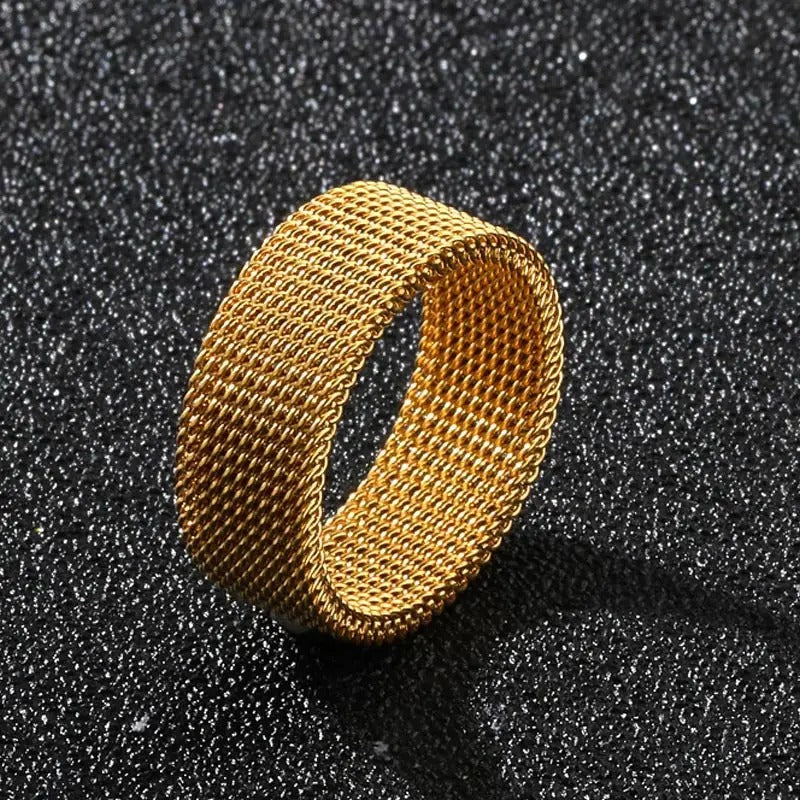 Skorter | Classic Wide Band Stainless Steel Woven Mesh Unisex Rings