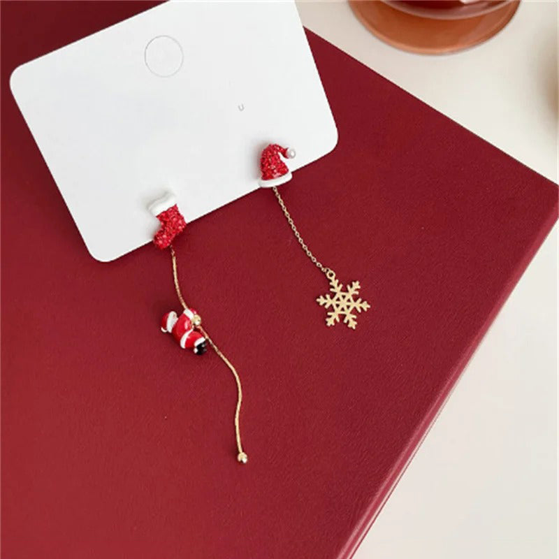 Skorter | Asymmetric Christmas Santa Claus Long Tassel Earrings