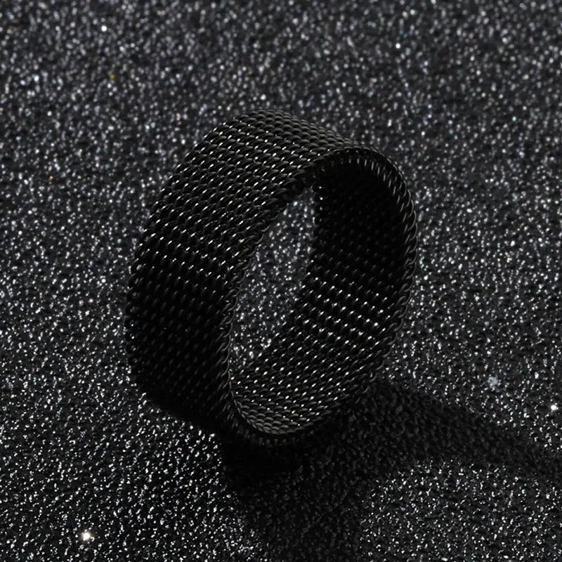 Skorter | Classic Wide Band Stainless Steel Woven Mesh Unisex Rings