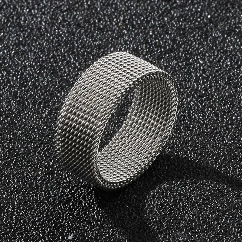 Skorter | Classic Wide Band Stainless Steel Woven Mesh Unisex Rings
