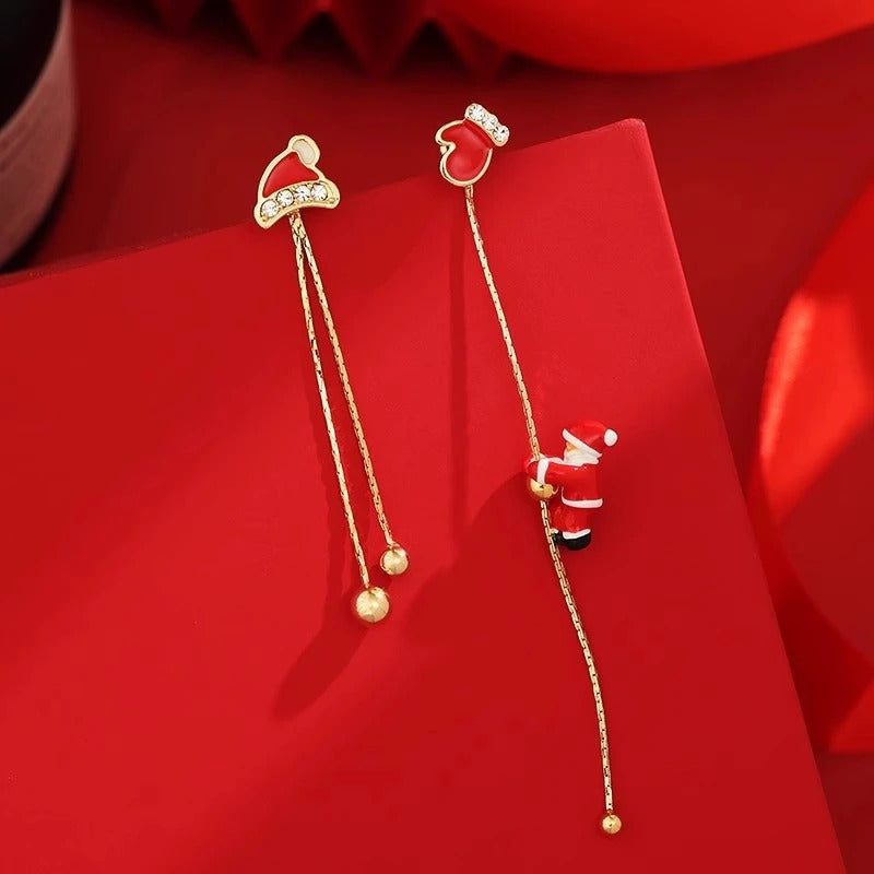 Skorter | Asymmetric Christmas Santa Claus Long Tassel Earrings
