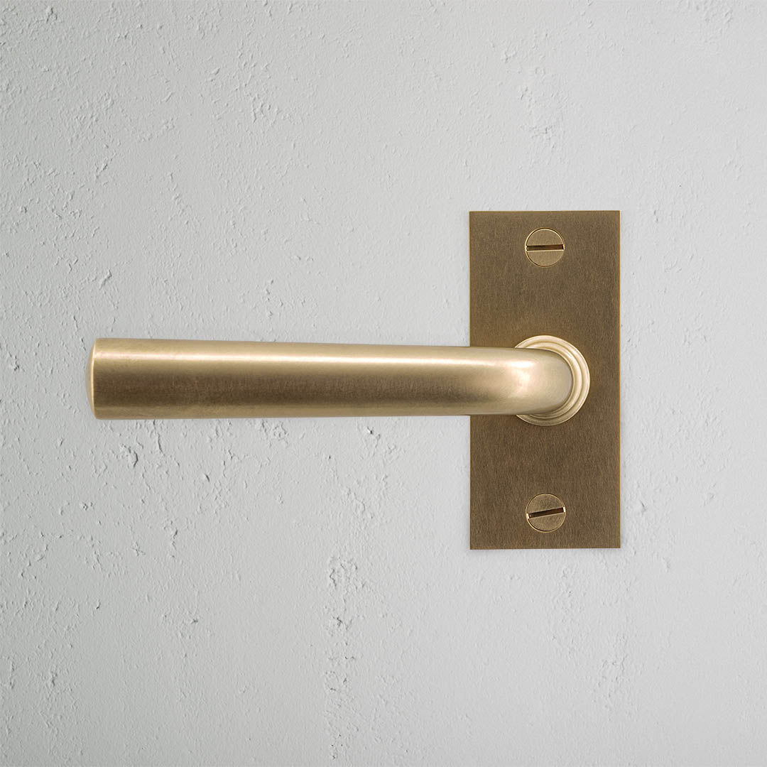 Skorter | Apsley Short Plate Fixed Door Handle - Antique Brass