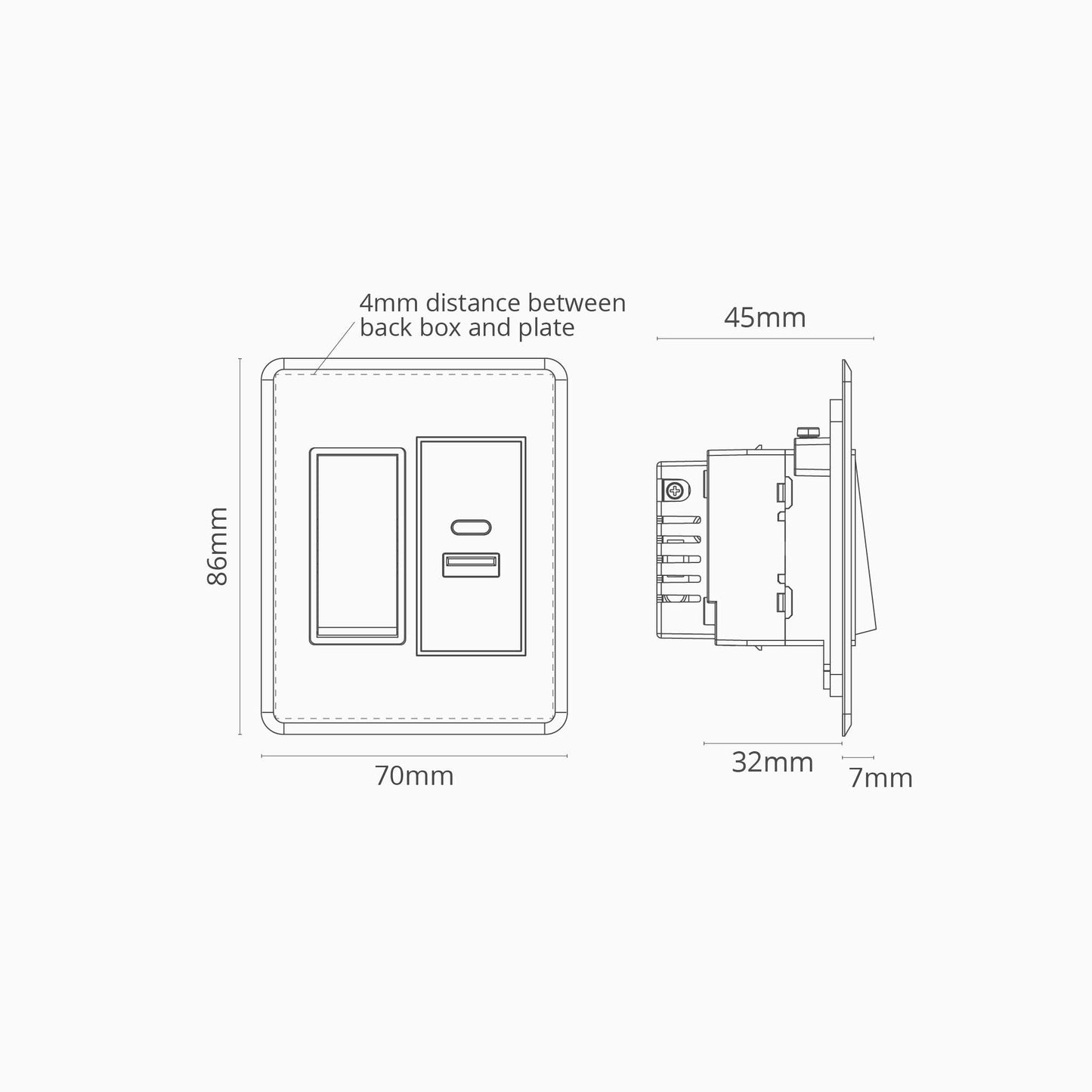 Skorter | 1G Two-way Rocker + USB A+C Slimline Switch - Clear Polished Nickel White