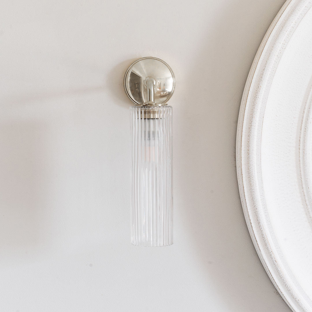 Skorter | Claremont Small Wall Lamp Ribbed Glass - Polished Nickel