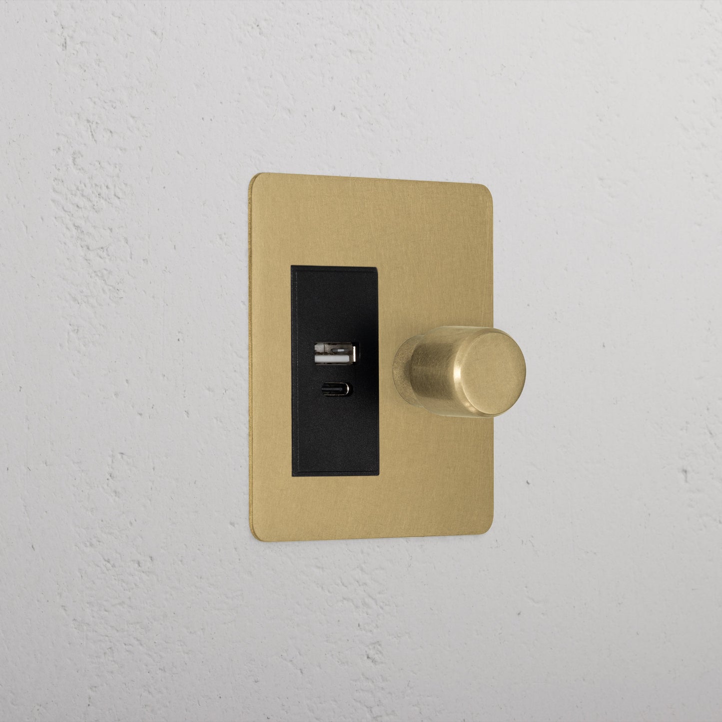 Skorter | 1G Two Way Dimmer + USB A+C Slimline Switch - Antique Brass Black