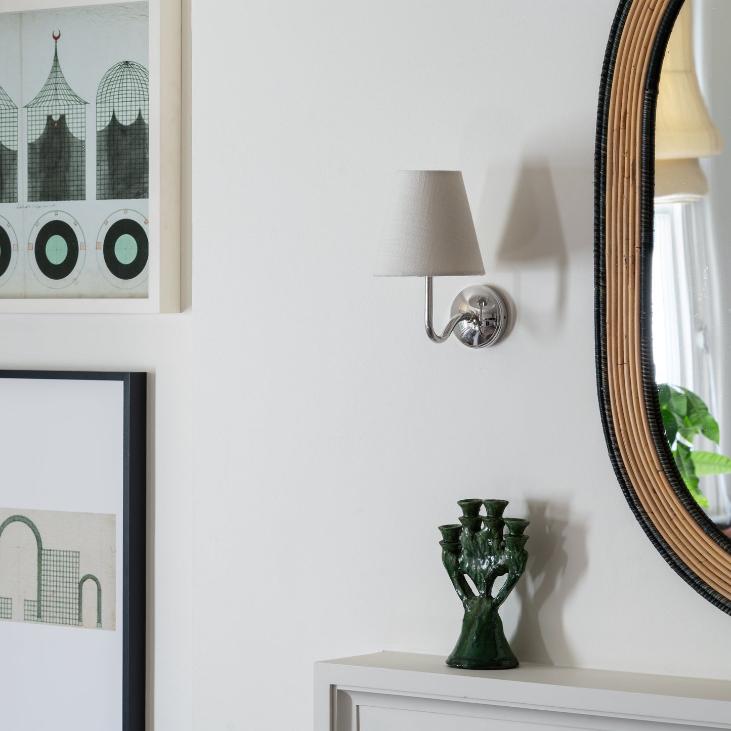 Skorter | Malvern Small Wall Lamp Alabaster White - Polished Nickel