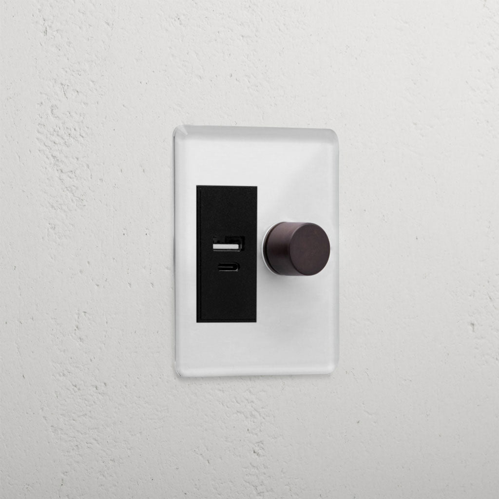 Skorter | 1G Two Way Dimmer + USB A+C Slimline Switch - Clear Bronze Black