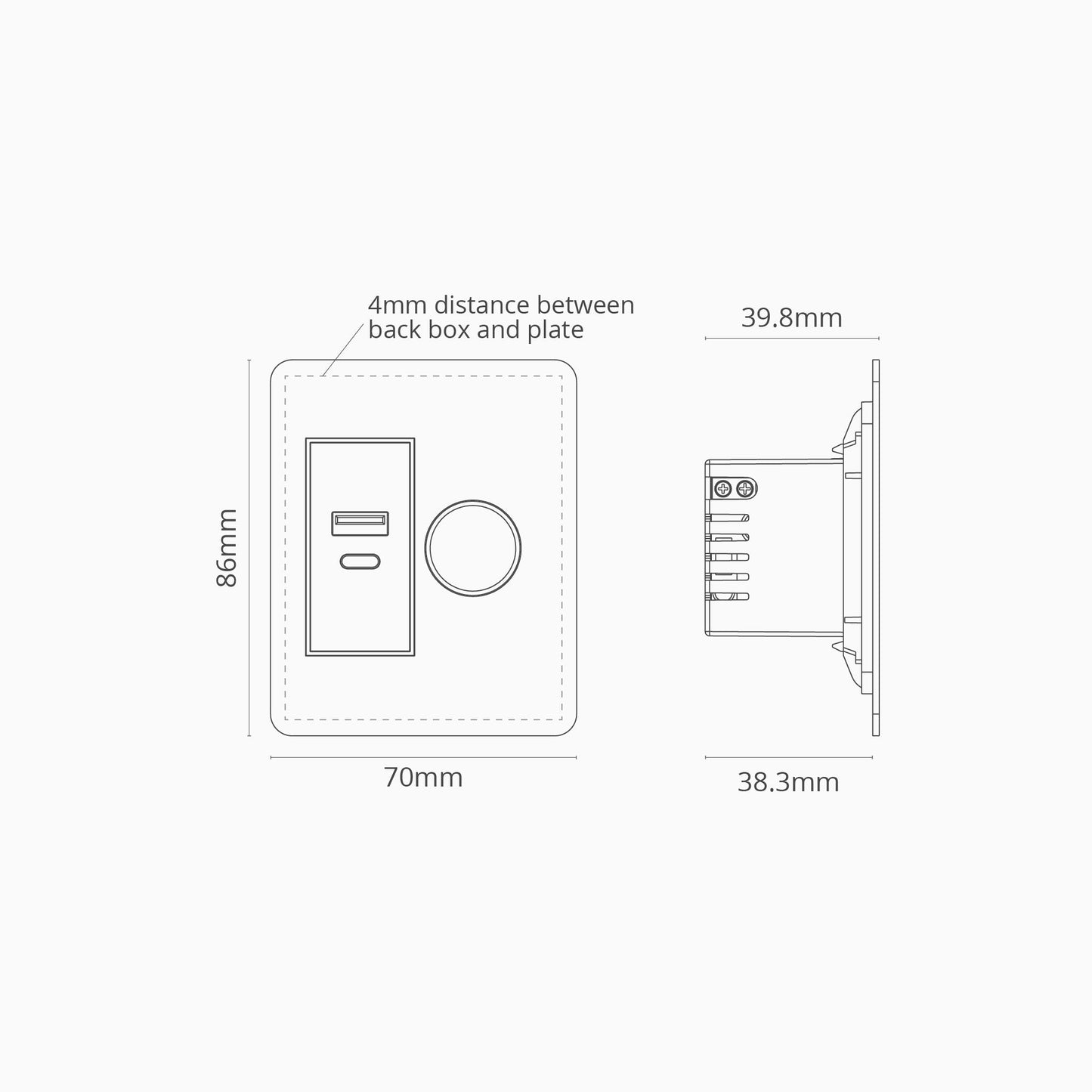 Skorter | 1G Two Way Dimmer + USB A+C Slimline Switch - Antique Brass White
