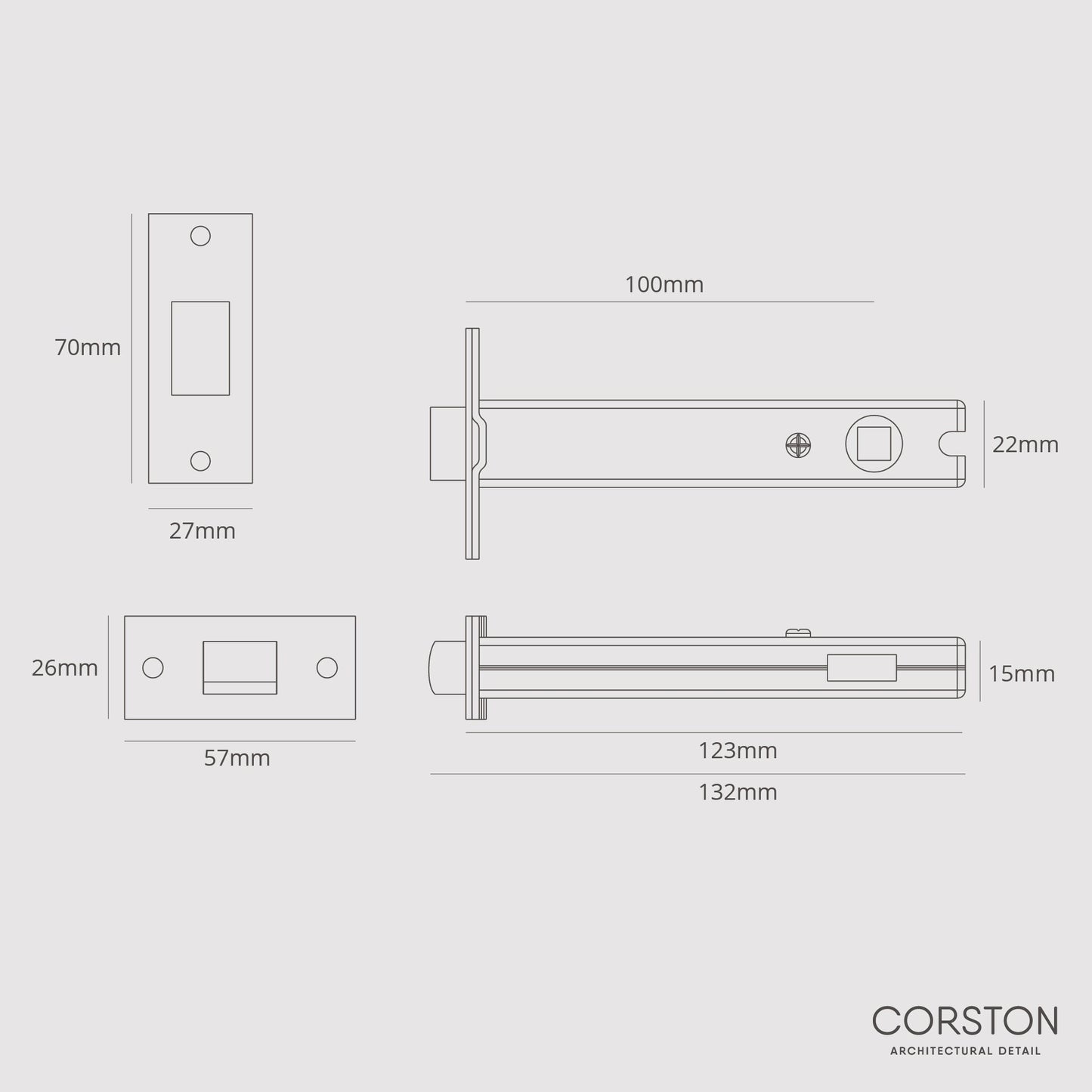 Skorter | 100mm Bathroom lock - Antique brass