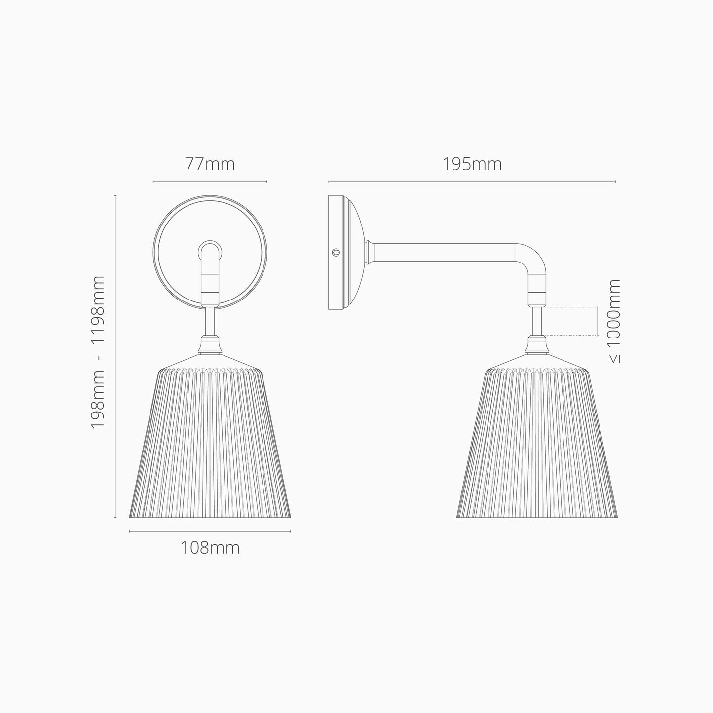Skorter | Richmond Small Hanging Wall Lamp Fluted Glass - Bronze