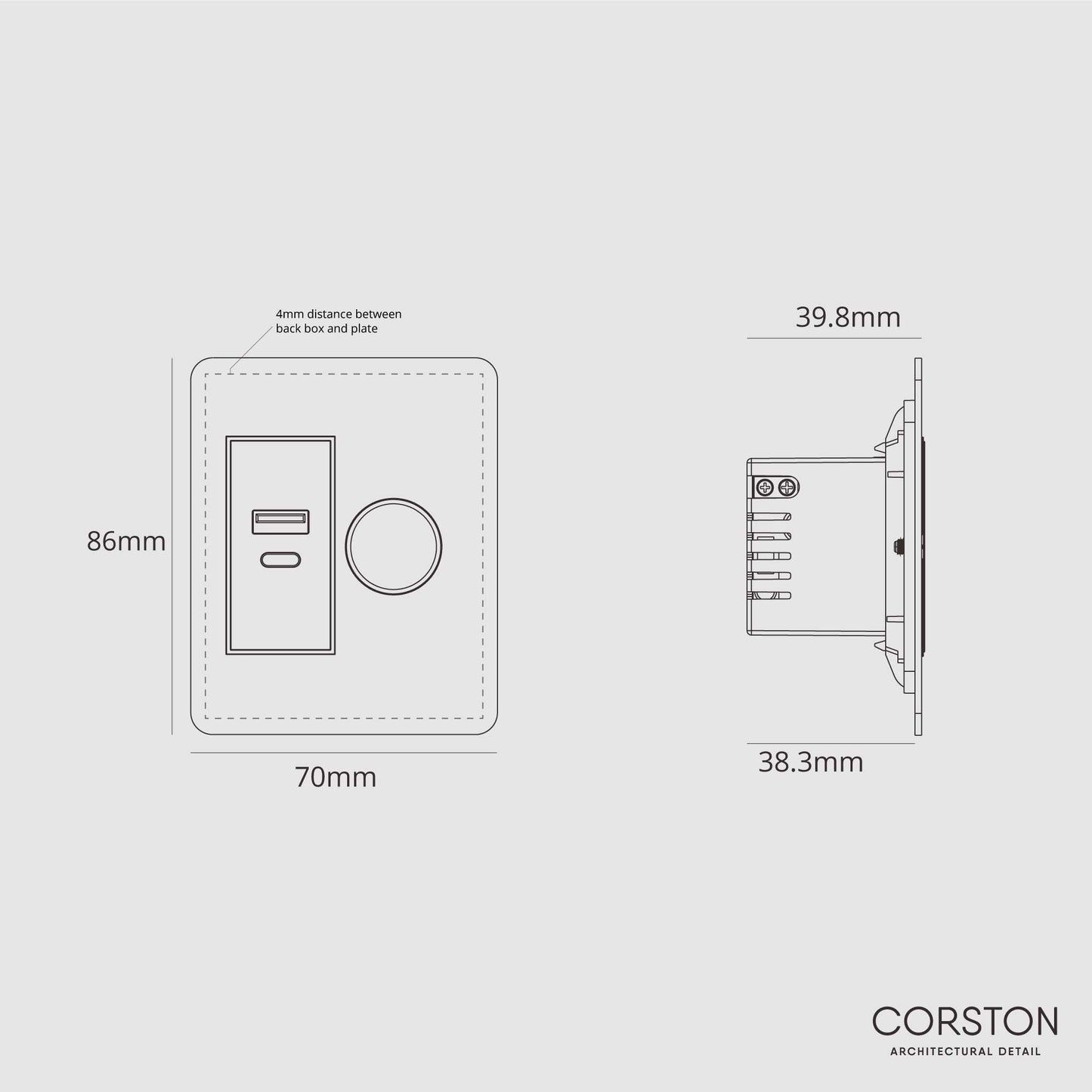 Skorter | 1G Two Way Dimmer & USB A+C Slimline Switch - Clear Polished Nickel Black