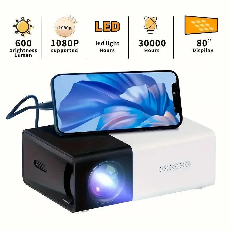 Skorter | Mini Portable High-Resolution Film Projector Bright 3000+ Lumen HD LED Light Source with USB