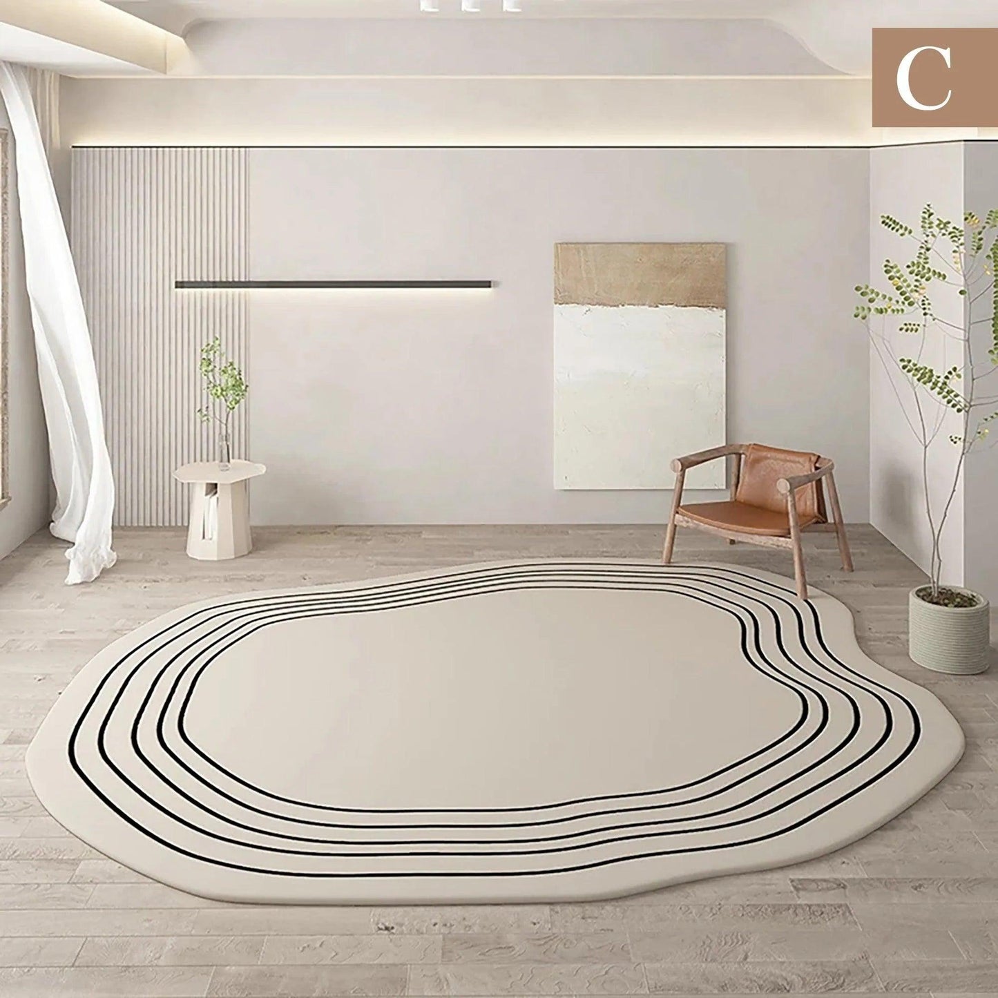 Skorter | Minimal Line Irregular Rug │ Modern Thick Plush Soft Rug for the Living Room
