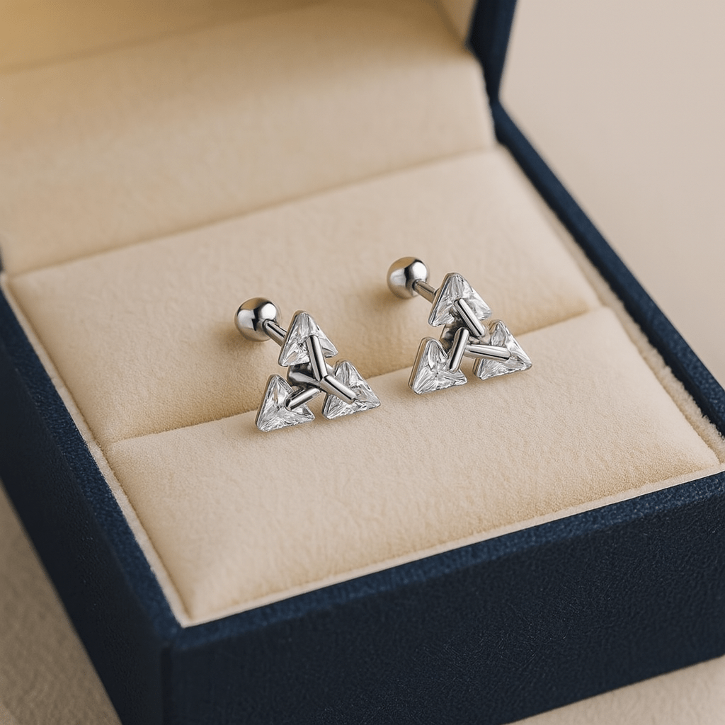 Skorter | AXIS – Silver Triangle Studs for a Modern, Chic Look
