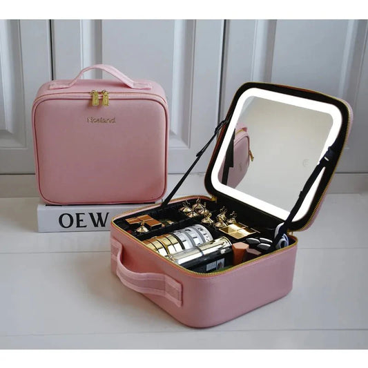 Skorter | MirrorGlam LED Make-up Bag – Portable Cosmetic Case with Adjustable Light & Organizer Loops