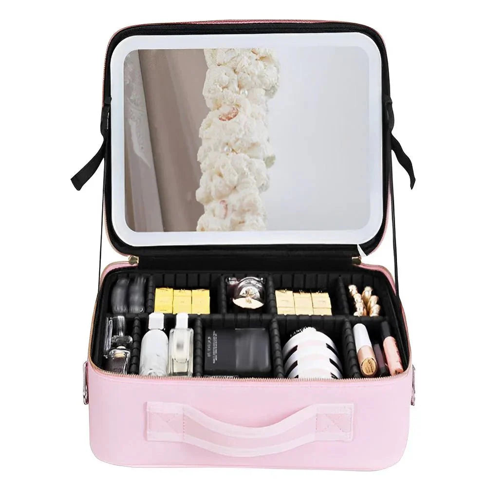 Skorter | MirrorGlam LED Make-up Bag – Portable Cosmetic Case with Adjustable Light & Organizer Loops