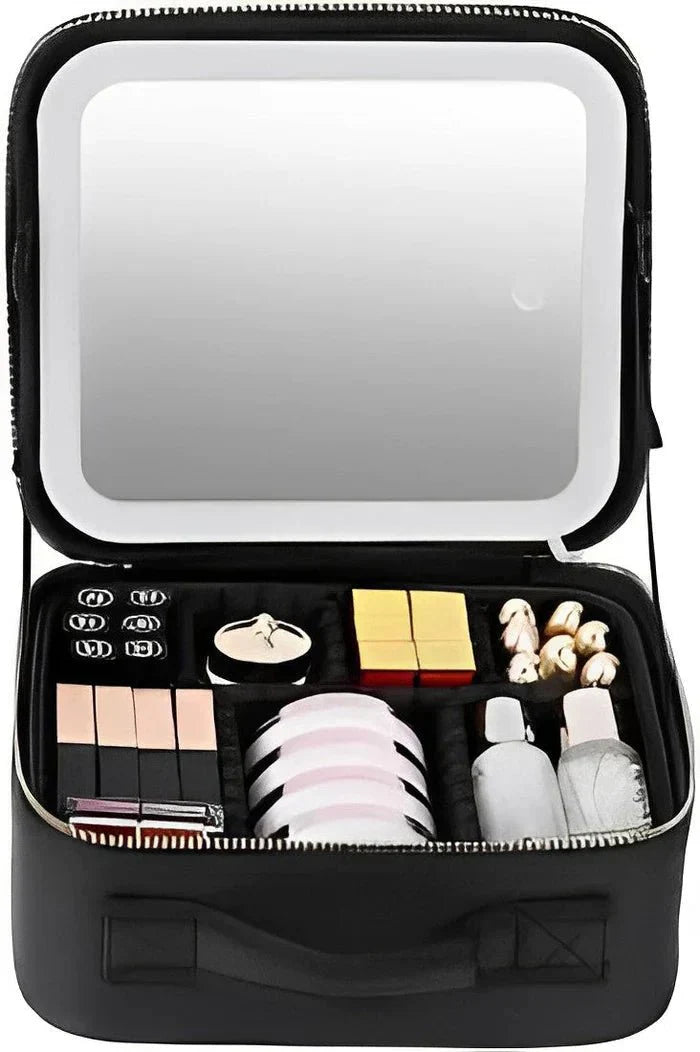 Skorter | MirrorGlam LED Make-up Bag – Portable Cosmetic Case with Adjustable Light & Organizer Loops