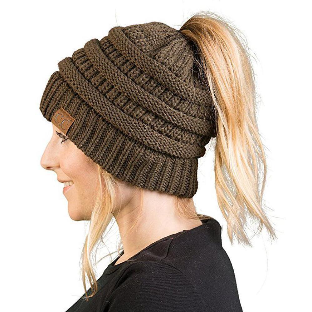 Skorter | Women’s Soft Knit Ponytail Beanie – Casual Winter Hat