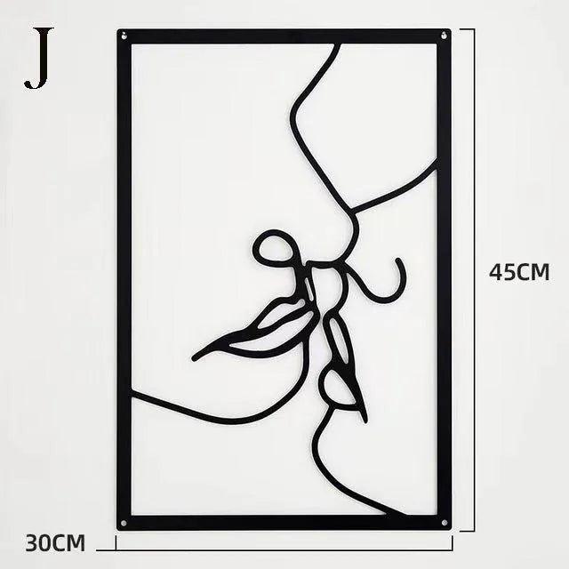 Skorter | Modern abstract female black line silhouette metal art │ Nordic woman iron wall hanging decoration ornament