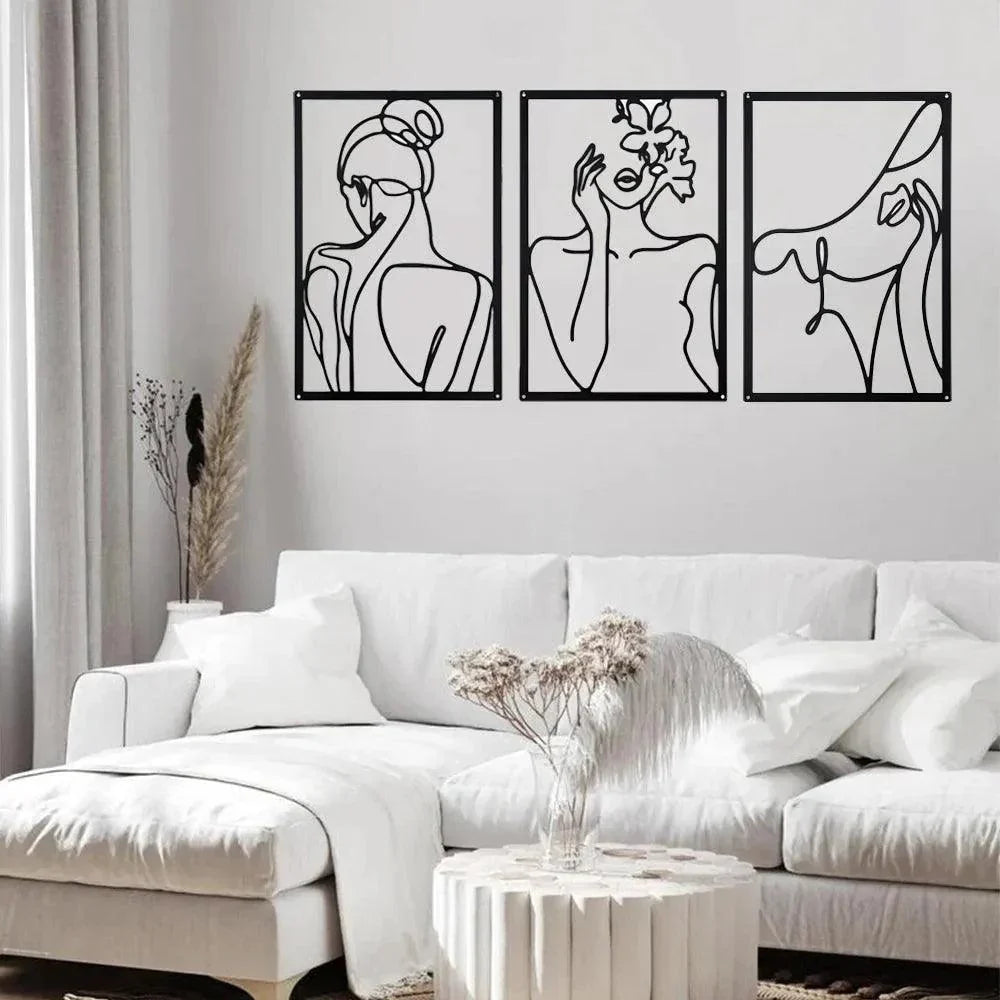 Skorter | Modern abstract female black line silhouette metal art │ Nordic woman iron wall hanging decoration ornament