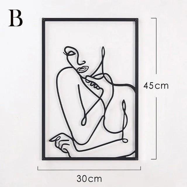 Skorter | Modern abstract female black line silhouette metal art │ Nordic woman iron wall hanging decoration ornament