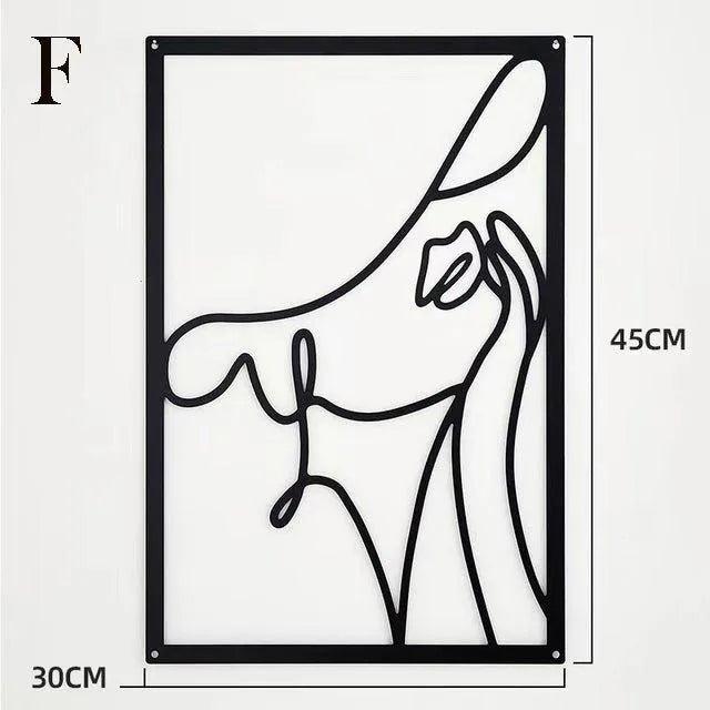 Skorter | Modern abstract female black line silhouette metal art │ Nordic woman iron wall hanging decoration ornament