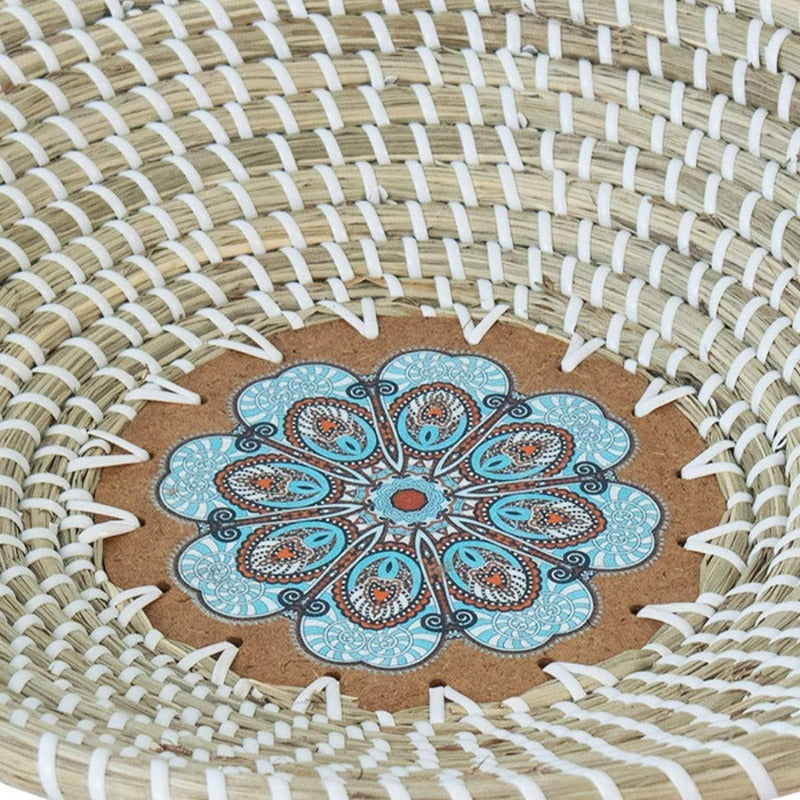 Skørter | Natural Weaving Fruit Basket Bowl with Wood Base, Handmade Egras