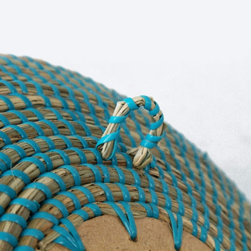 Skørter | Natural Weaving Fruit Basket Bowl with Wood Base, Handmade Egras